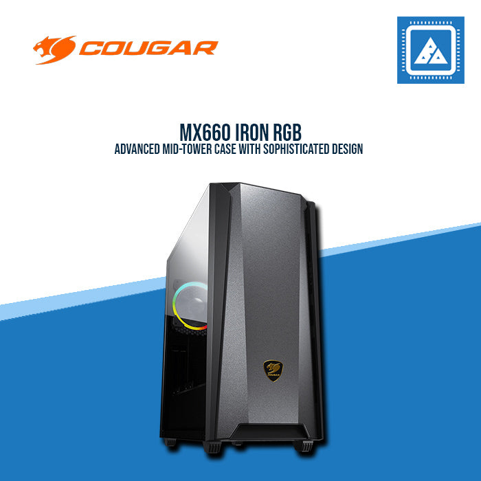COUGAR MX660 IRON RGB DARK BLACK / MID-TOWER / ARGB VK120*1FAN / TEMPERED GLASS / LOGO SPOTLIGHT COUGAR MX660 IRON RGB DARK BLACK / MID-TOWER / ARGB VK120*1FAN / TEMPERED GLASS / LOGO SPOTLIGHT